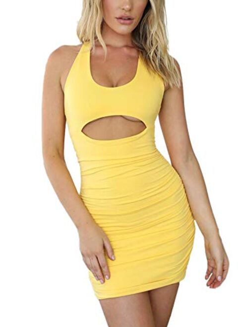 Just Quella Womens Halterneck Sleeveless Bodyocn Mini Dress Sexy Night Out Dresses