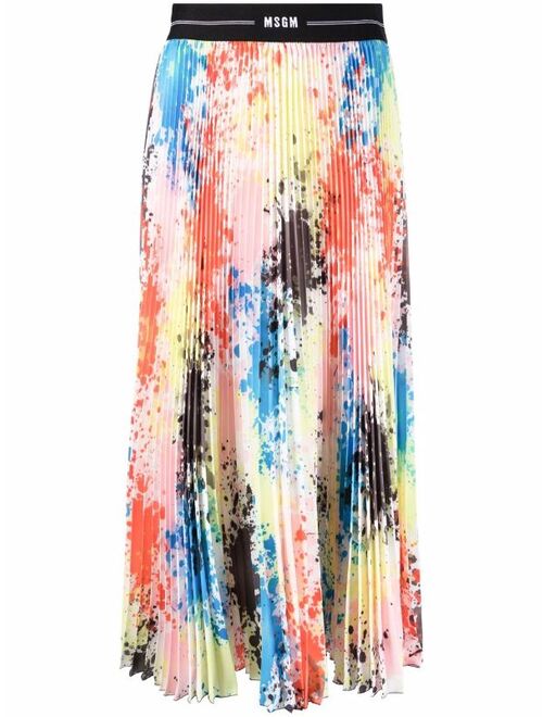 MSGM splatter-print plisse pleated midi skirt