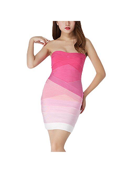 HLBandage Strapless Colorful Stretch Party Rayon Mini Bandage Dress