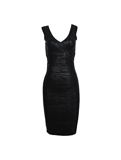 HLBandage Metallic Foil Print Sleeveless V Neck Party Bandage Dress