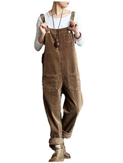 Yeokou Women's Corduroy Overalls Bib Pants Jumpsuit Romper with Adjustable Straps