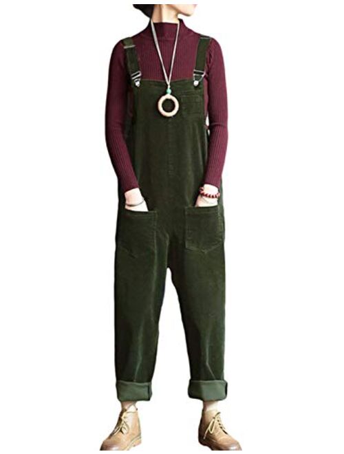 Yeokou Women's Corduroy Overalls Bib Pants Jumpsuit Romper with Adjustable Straps