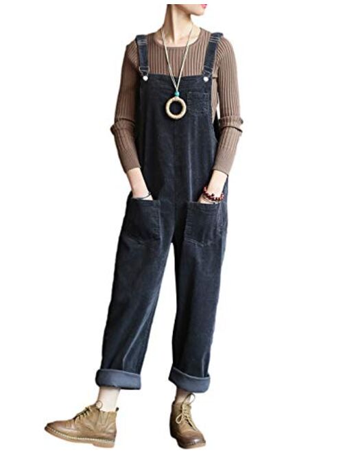 Yeokou Women's Corduroy Overalls Bib Pants Jumpsuit Romper with Adjustable Straps