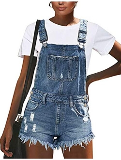 Yeokou Women's Casual Adjustable Strap Frayed Hem Curling Denim Bib Overall Shorts