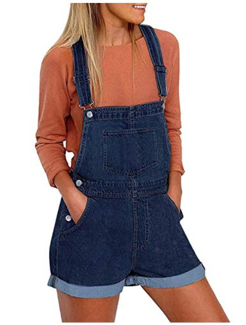 Yeokou Women's Casual Adjustable Strap Frayed Hem Curling Denim Bib Overall Shorts