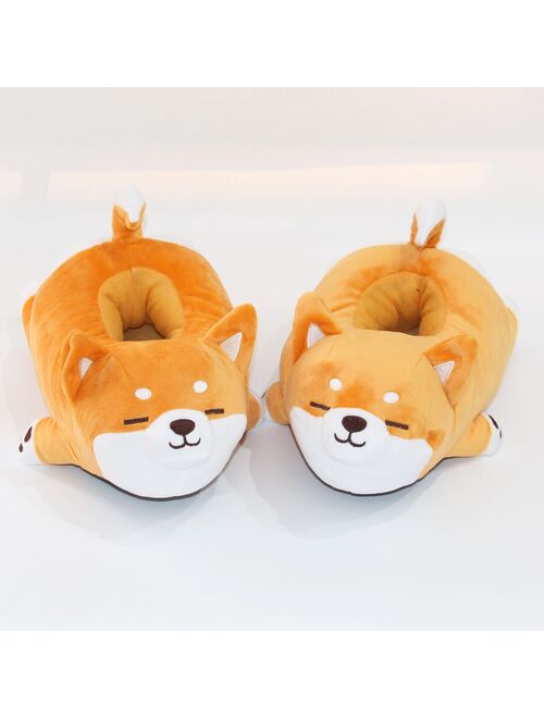 Shiba Inu Cartoon Slippers For Women Winter Plush Home Fluffy Cotton Shoes Slides House Indoor Animals Design Fuzzy Slipers