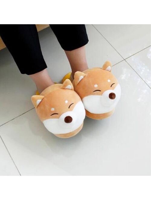 Shiba Inu Cartoon Slippers For Women Winter Plush Home Fluffy Cotton Shoes Slides House Indoor Animals Design Fuzzy Slipers