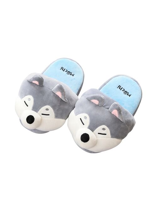 Shiba Inu Cartoon Slippers For Women Winter Plush Home Fluffy Cotton Shoes Slides House Indoor Animals Design Fuzzy Slipers