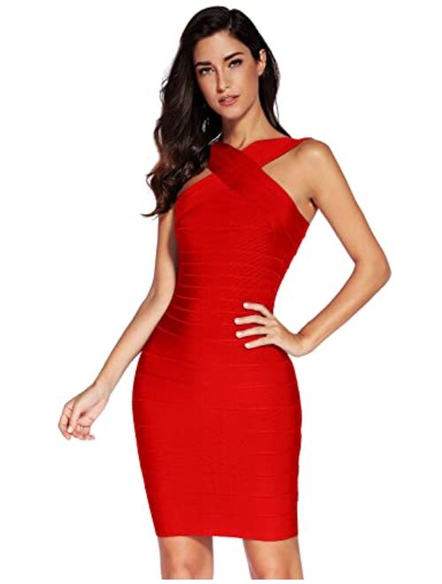 meilun Women's Rayon Front Cross Cocktail Bandage Bodycon Dress