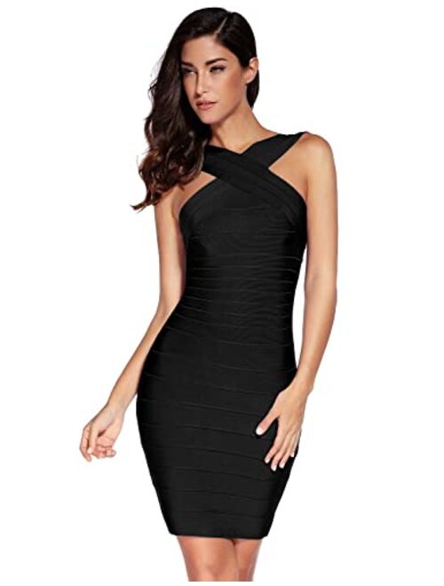 meilun Women's Rayon Front Cross Cocktail Bandage Bodycon Dress