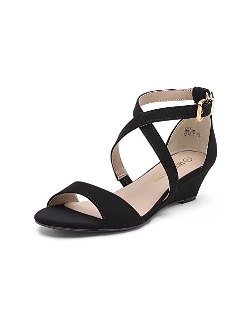 DREAM PAIRS Women's Ankle Strap Low Wedge Sandals