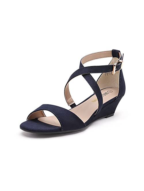 DREAM PAIRS Women's Ankle Strap Low Wedge Sandals