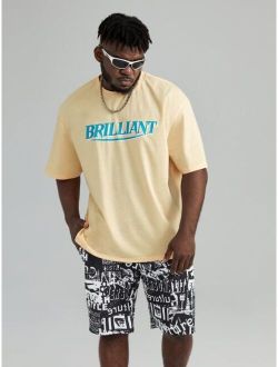 Extended Sizes Men Letter Graphic Tee & Shorts Set