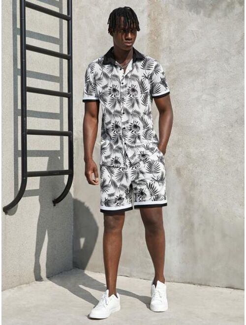 SHEIN Men Tropical Print Sports Mesh Shirt and Shorts Set