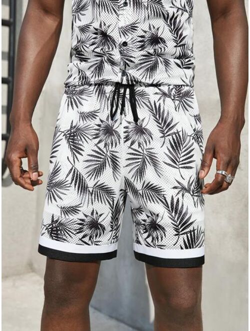 SHEIN Men Tropical Print Sports Mesh Shirt and Shorts Set