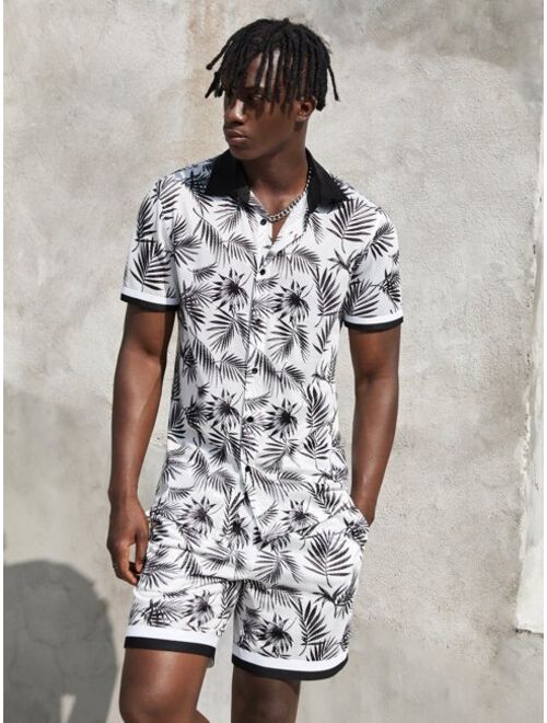 SHEIN Men Tropical Print Sports Mesh Shirt and Shorts Set