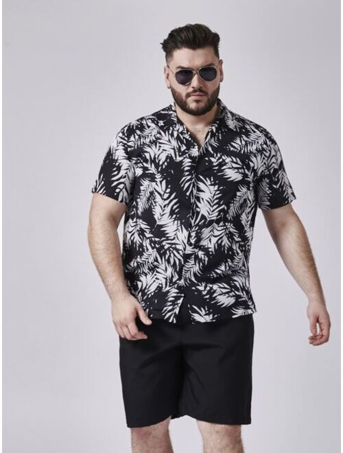 Shein Extended Sizes Men Tropical Print Shirt & Shorts Set