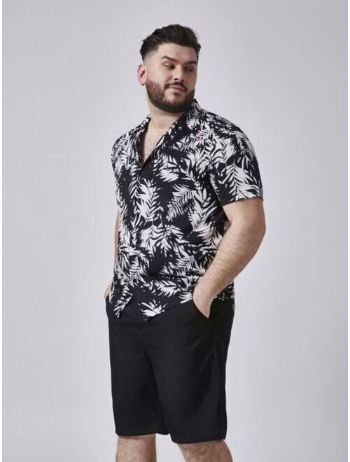 Shein Extended Sizes Men Tropical Print Shirt & Shorts Set