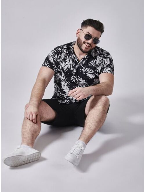 Shein Extended Sizes Men Tropical Print Shirt & Shorts Set