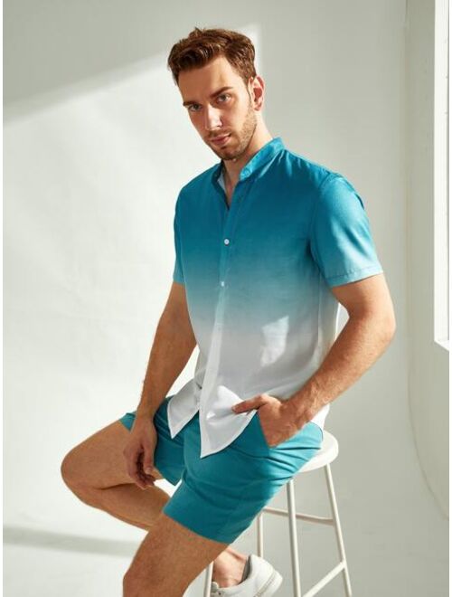 SHEIN Men Ombre Button Up Shirt & Shorts Set