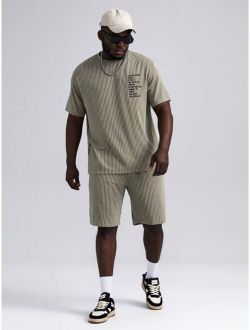 Extended Sizes Men Slogan Graphic Tee & Drawstring Waist Shorts