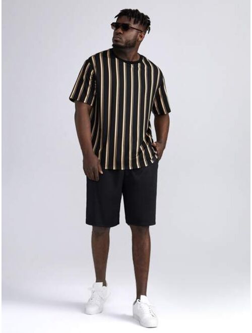 Shein Extended Sizes Men Striped Tee & Slant Pocket Shorts