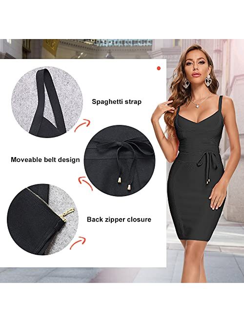 BEAUKEY Sleeveless Bodycon Belt Party Bandage Dresses