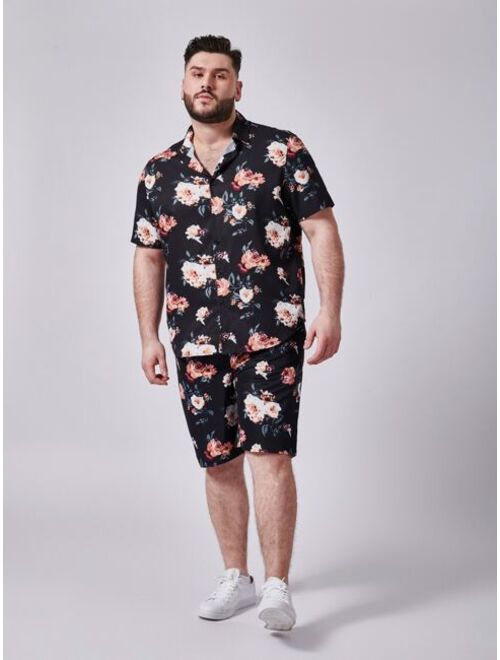 Shein Extended Sizes Men Floral Shirt & Shorts Set