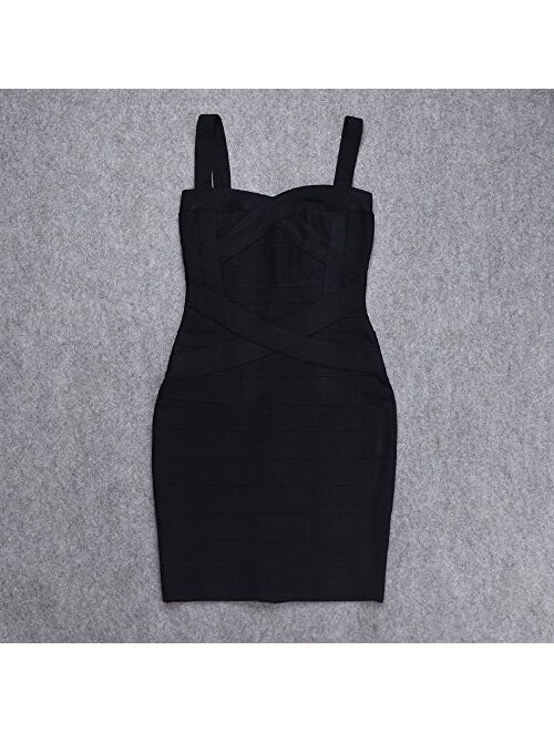 HLBandage Women's Spaghetti Strap Solid Mini Rayon Bandage Dress