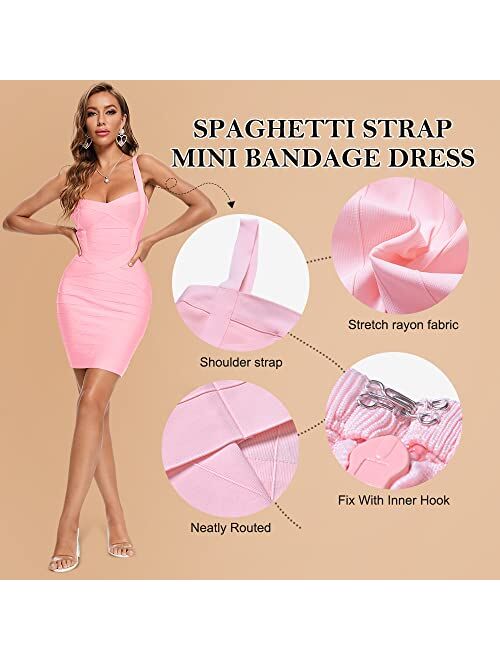 HLBandage Women's Spaghetti Strap Solid Mini Rayon Bandage Dress