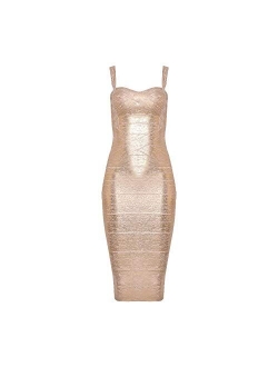 HLBandage Midi-Calf Solid Color Spaghetti Strap Rayon Bandage Dress