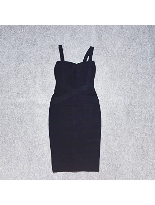 HLBandage Midi-Calf Solid Color Spaghetti Strap Rayon Bandage Dress