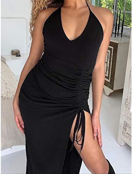 Just Quella Women Sexy Clubwear Party Dresses Backless Slinky Asymmetric Drape Maxi Dress