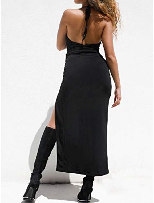 Just Quella Women Sexy Clubwear Party Dresses Backless Slinky Asymmetric Drape Maxi Dress