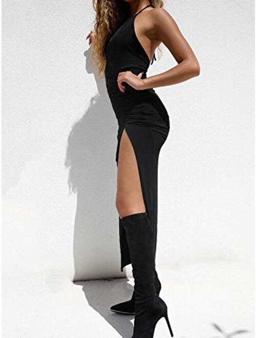 Just Quella Women Sexy Clubwear Party Dresses Backless Slinky Asymmetric Drape Maxi Dress