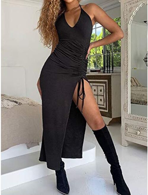 Just Quella Women Sexy Clubwear Party Dresses Backless Slinky Asymmetric Drape Maxi Dress