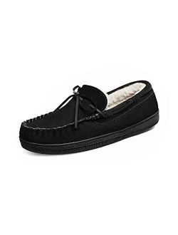 Men's Moccasin Slippers Fuzzy Plush House Shoes Indoor Outdoor Fleece Lining Loafers