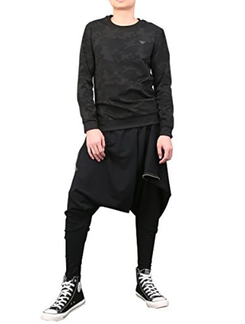 ellazhu Men Black Fashion Drop Crotch Loose Casual Yoga Harem Long Pants GYM161 A