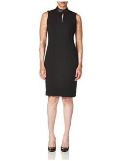 Women's Mock Neck Sleeveless Sheath Dress with Keyhole Detail