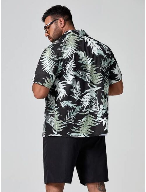 Shein Extended Sizes Men Tropical Print Shirt With Solid Shorts Without Tee