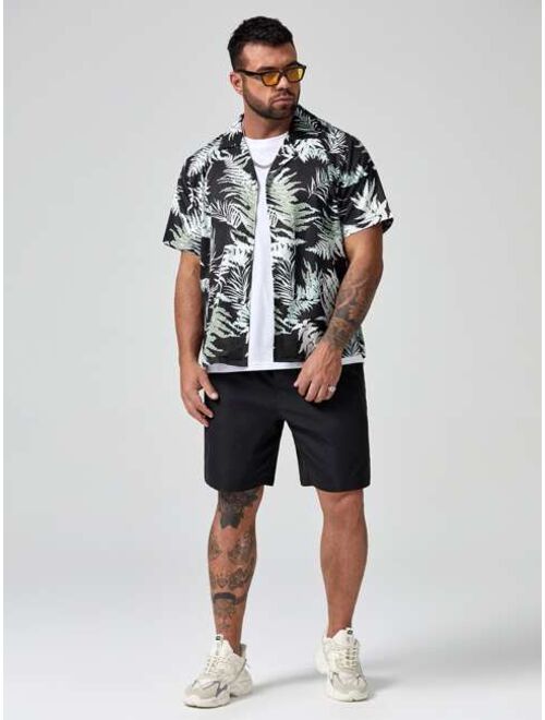 Shein Extended Sizes Men Tropical Print Shirt With Solid Shorts Without Tee