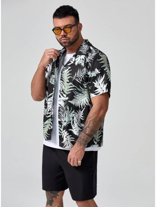 Shein Extended Sizes Men Tropical Print Shirt With Solid Shorts Without Tee