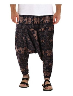 AITFINEISM Mens Cotton Baggy Hippie Boho Gypsy Aladdin Yoga Harem Pants