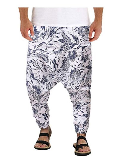 AITFINEISM Mens Cotton Baggy Hippie Boho Gypsy Aladdin Yoga Harem Pants