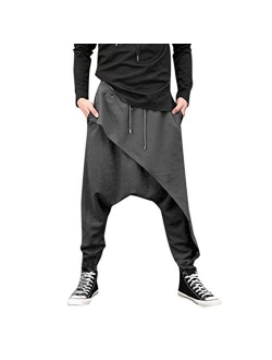 Burband Mens Womens Harem Pants Hippie Boho Drop Crotch Beach Yoga Palazzo Pants Casual Elastic Waist Jogggers Sweaterpants