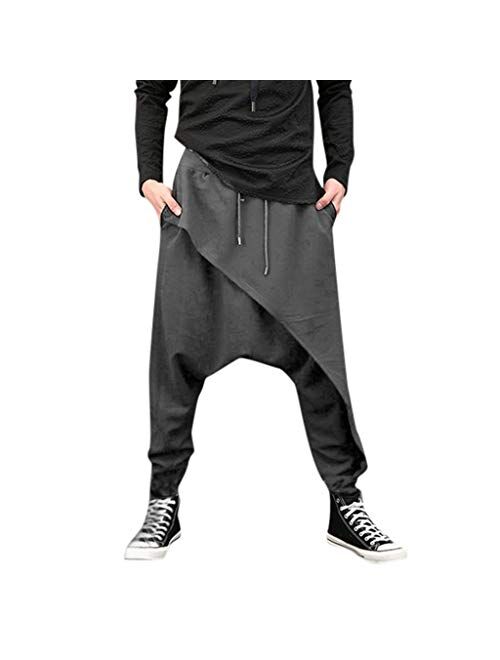 Burband Mens Womens Harem Pants Hippie Boho Drop Crotch Beach Yoga Palazzo Pants Casual Elastic Waist Jogggers Sweaterpants