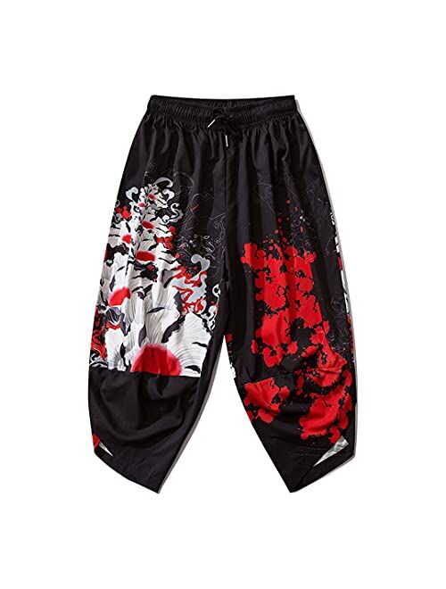 Do-Fashion Japanese Kimono Pants Women Men Samurai Black Harem Pants Loose Elastic Waist Trousers