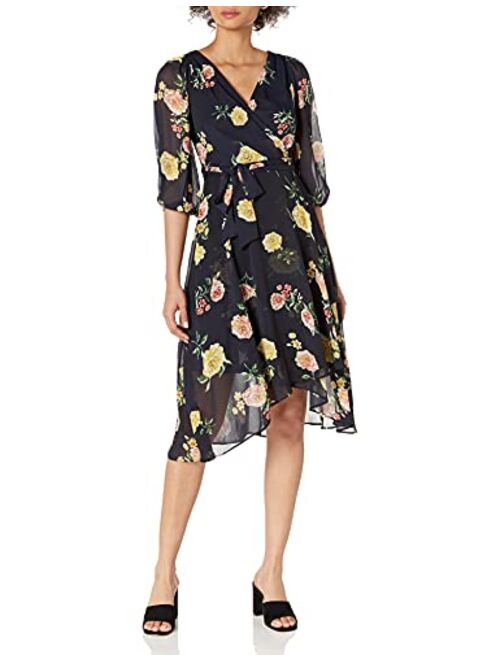 DKNY Women's V-neck Style Faux Wrap Flattering Dress