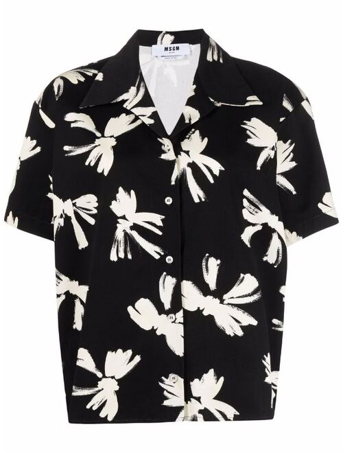 MSGM bow-print bowling short-sleeve shirt