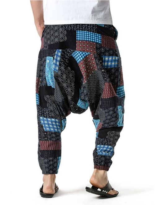 Shein Men Random Patchwork Print Drop Crotch Pants